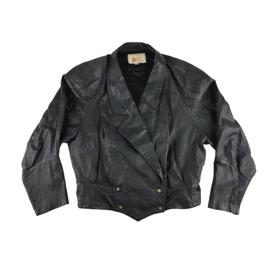 Adler Womens Black Leather Shawl‎ Collar Bomber Motorcycle Jacket Size L